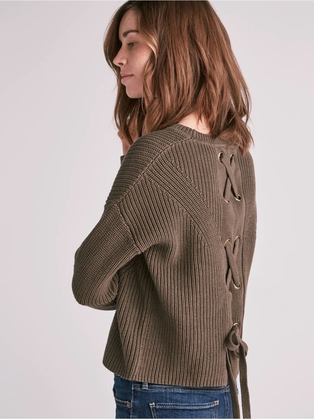 Lucky brand Lace-Back Chunky Knit Sweater - Olive
